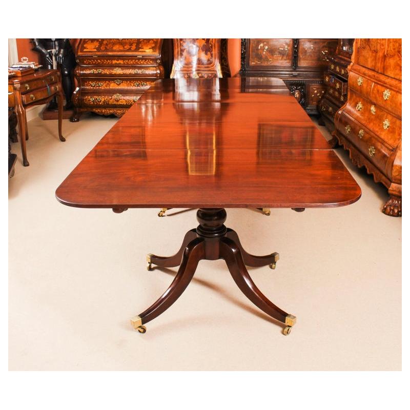 British Antique 12ft Regency Mahogany Triple Pillar Dining Table 19th Century