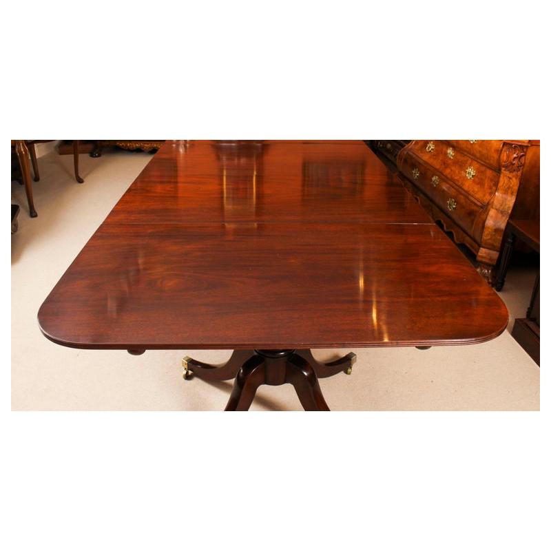 Antique 12ft Regency Mahogany Triple Pillar Dining Table 19th Century 2