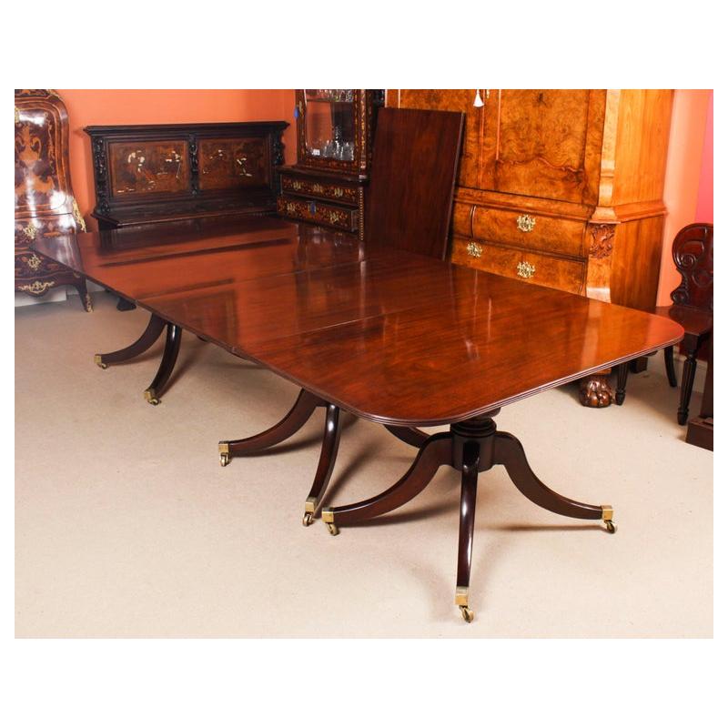 Antique 12ft Regency Mahogany Triple Pillar Dining Table 19th Century 4