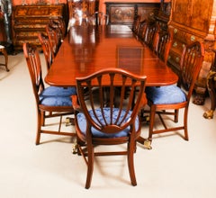Antique 12ft Regency Triple Pillar Dining Table & 12 Chairs 19th Century