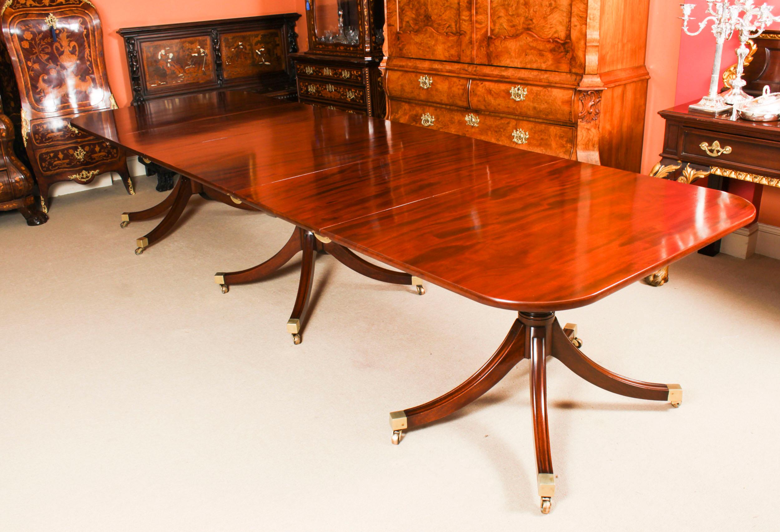 English Antique 12ft Regency Triple Pillar Dining Table & 12 Chairs 19th Century For Sale