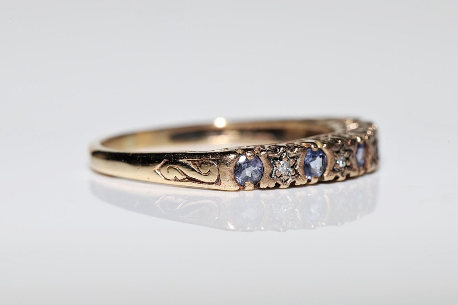 Brilliant Cut Antique 12k Gold Circa 1900s Natural Diamond And Tanzanite Decorated Ring