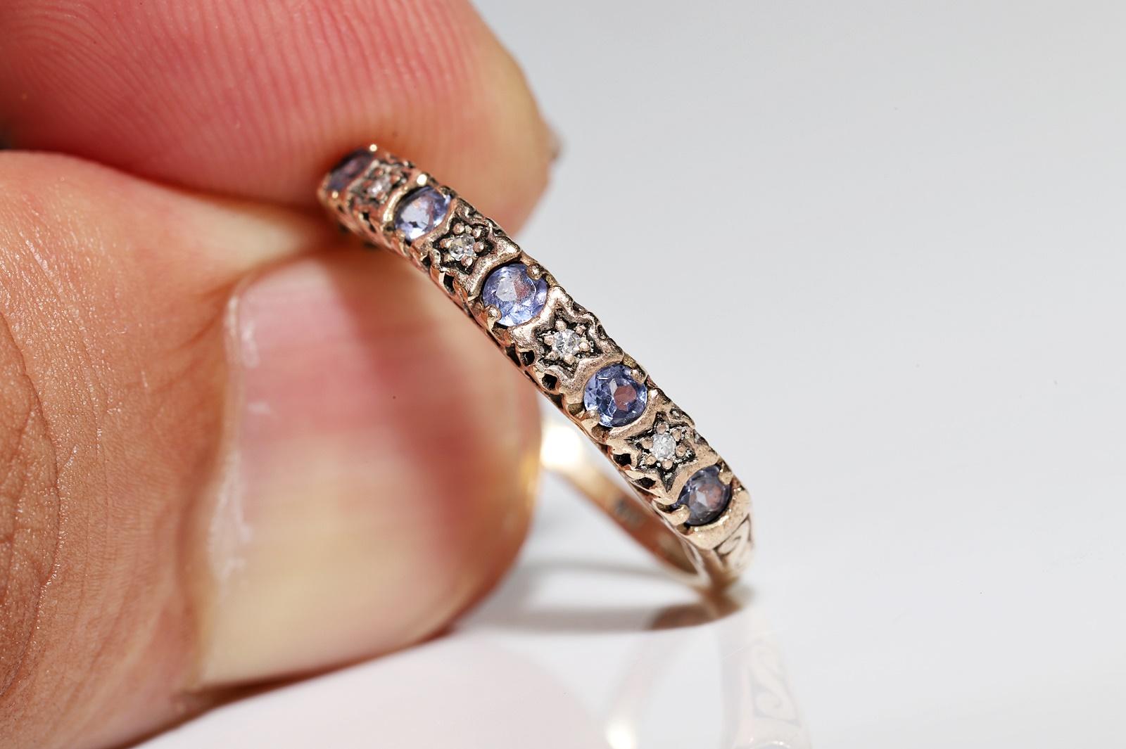 Antique 12k Gold Circa 1900s Natural Diamond And Tanzanite Decorated Ring 2