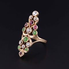 Antique 12K Gold Diamond, Spinel & Demantoid Garnet Ring, Circa 1890