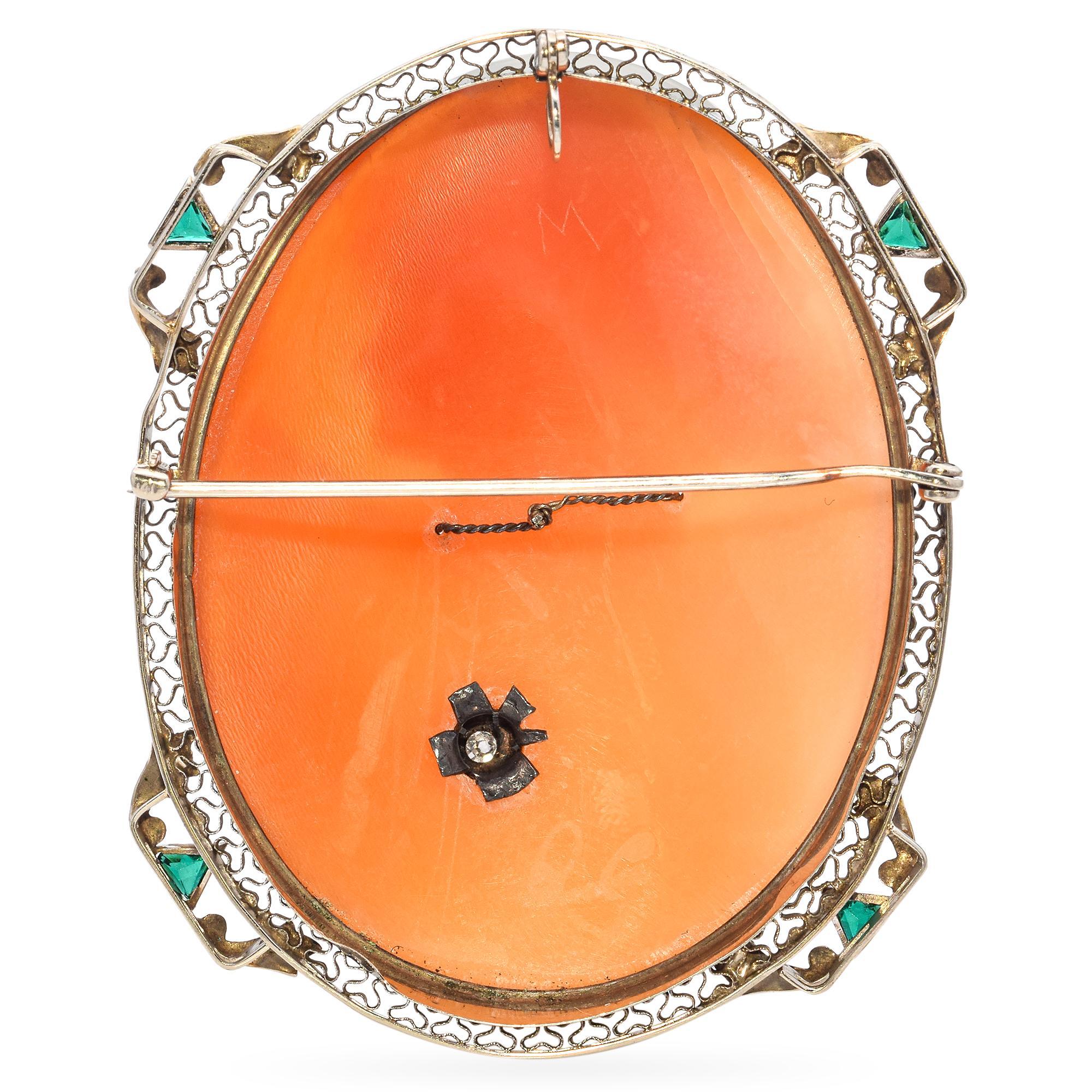 Women's Antique 12K Gold Old Mine Cut Diamond Cameo Filigree Pendant Brooch For Sale