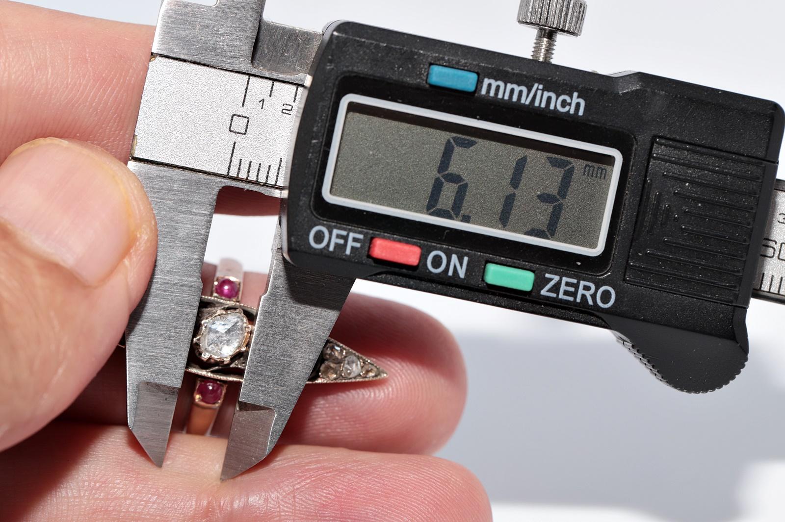 Antike 12k Gold Top Silber natürlichen Rosenschliff Diamant und Rubin Navette Ring im Angebot 9