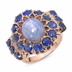 Antiker 12k Rose Gold 7,34ct Stern Saphir & Blauer Saphir Statement Ring