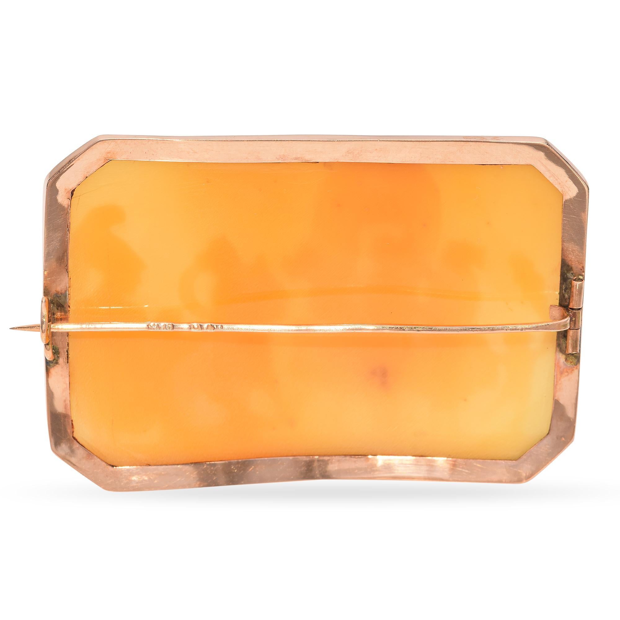 Antique 12K Rose Gold Mars Venus & 3 Graces Shell Cameo Brooch In Good Condition For Sale In New York, NY