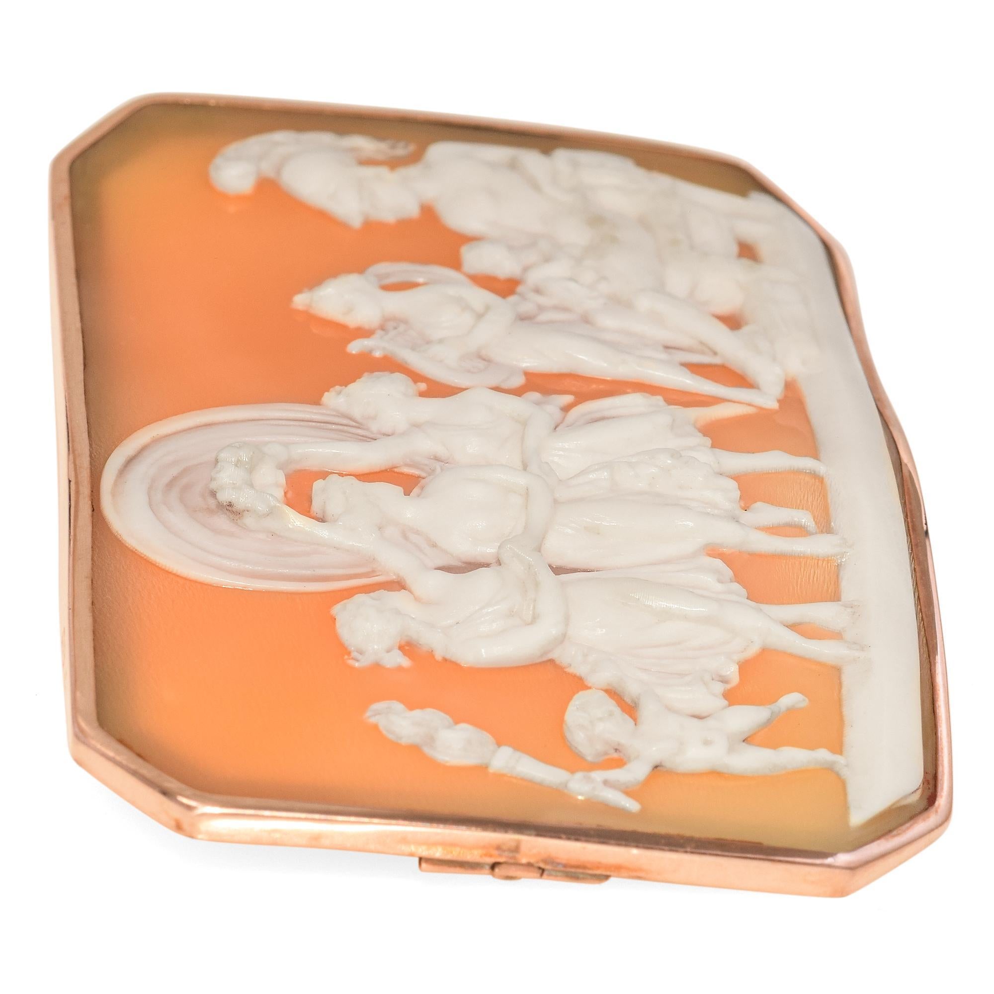 Antique 12K Rose Gold Mars Venus & 3 Graces Shell Cameo Brooch For Sale 2