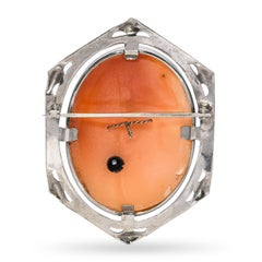 Antique 12k White Gold Lady With Diamond Necklace Cameo Brooch