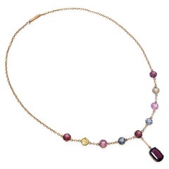 Antique 12k Yellow Gold 6.4tcw Garnet & 5.4tcw Sapphire Station Necklace