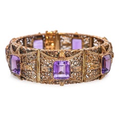 Antique 12k Yellow Gold Amethyst 28.56tcw Filigree Motif Decorative Bracelet