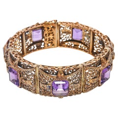 Antique 12k Yellow Gold Amethyst 28.56tcw Filigree Motif Decorative Bracelet