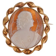 Antique 12k Yellow Gold "Archangel Gabriel" Cameo Brooch