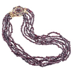 Antique 12k Yellow Gold Garnet Beaded Multi-Strand Necklace