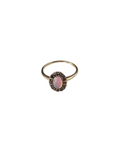Antique 12K Yellow Gold Opal and Diamond Halo Ring Size 7.75 #24899