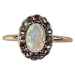 Antique 12K Yellow Gold Opal and Diamond Halo Ring Size 7.75 #24899