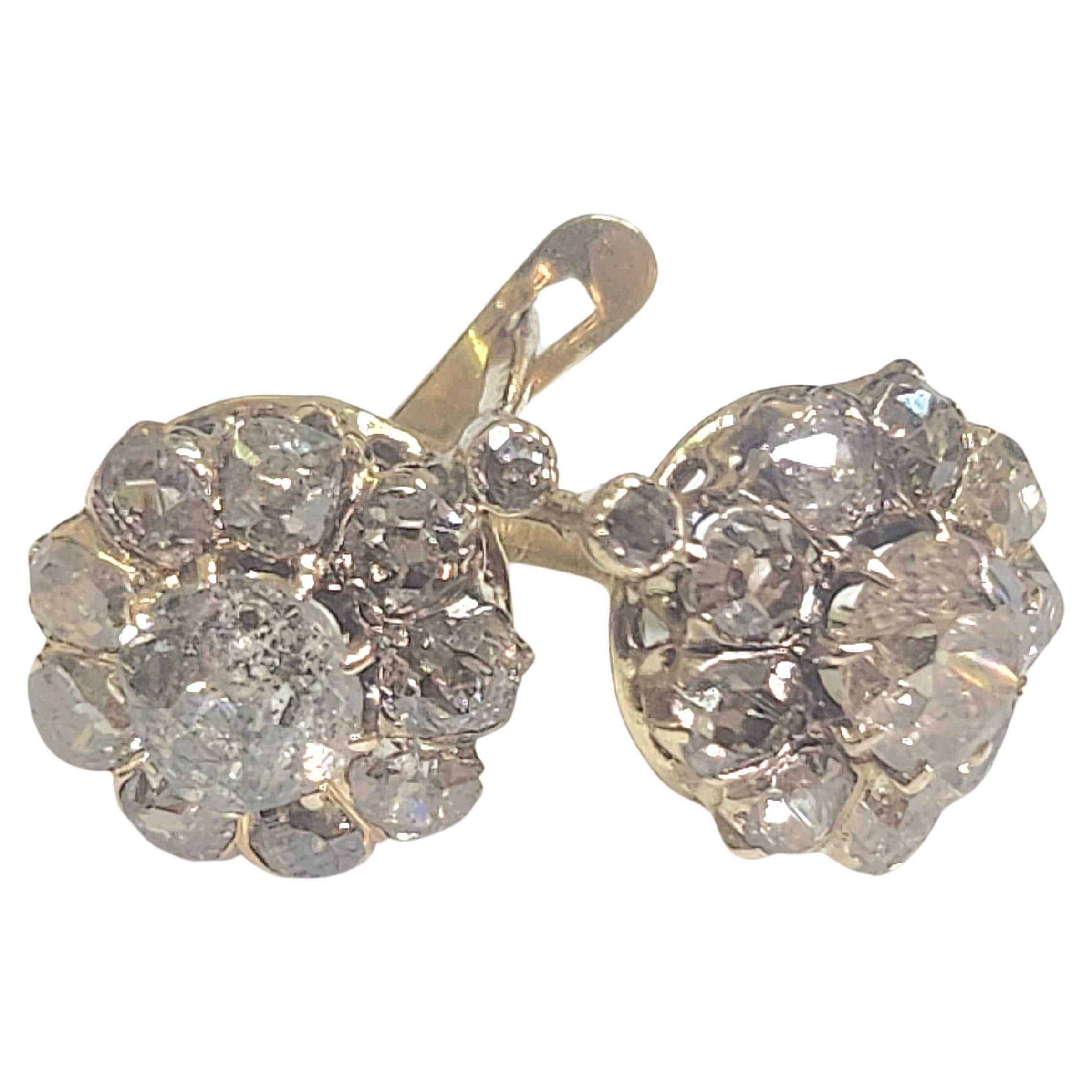Antique 1.3 Carats Old Mine Cut Diamond Gold Earrings In Good Condition For Sale In Cairo, EG