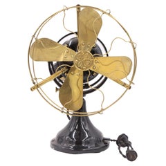 Antique GE Pancake Brass Blade Desk Fan with Black Polished Base