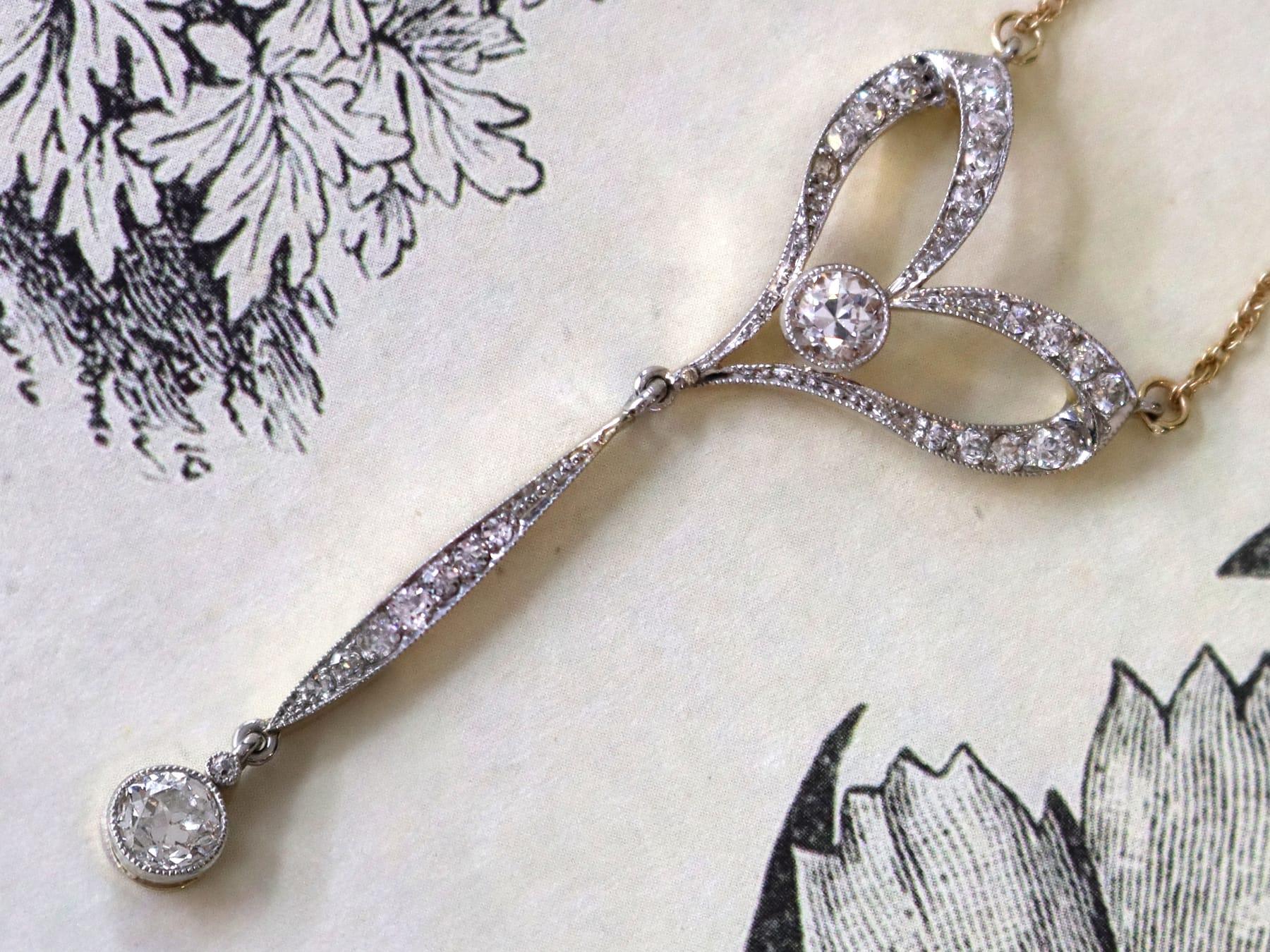 Old European Cut Antique 1.30 Carat Diamond and 15k Yellow Gold Pendant Circa 1920 For Sale