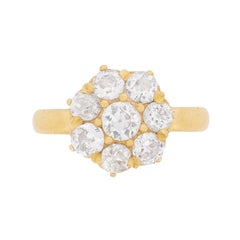 Antique 1.30 Carat Old Cut Diamond Daisy Cluster Ring, circa 1900s