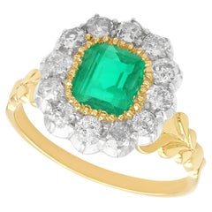 Antique 1.31Ct Emerald and Diamond Yellow Gold Cocktail Ring, Circa 1880