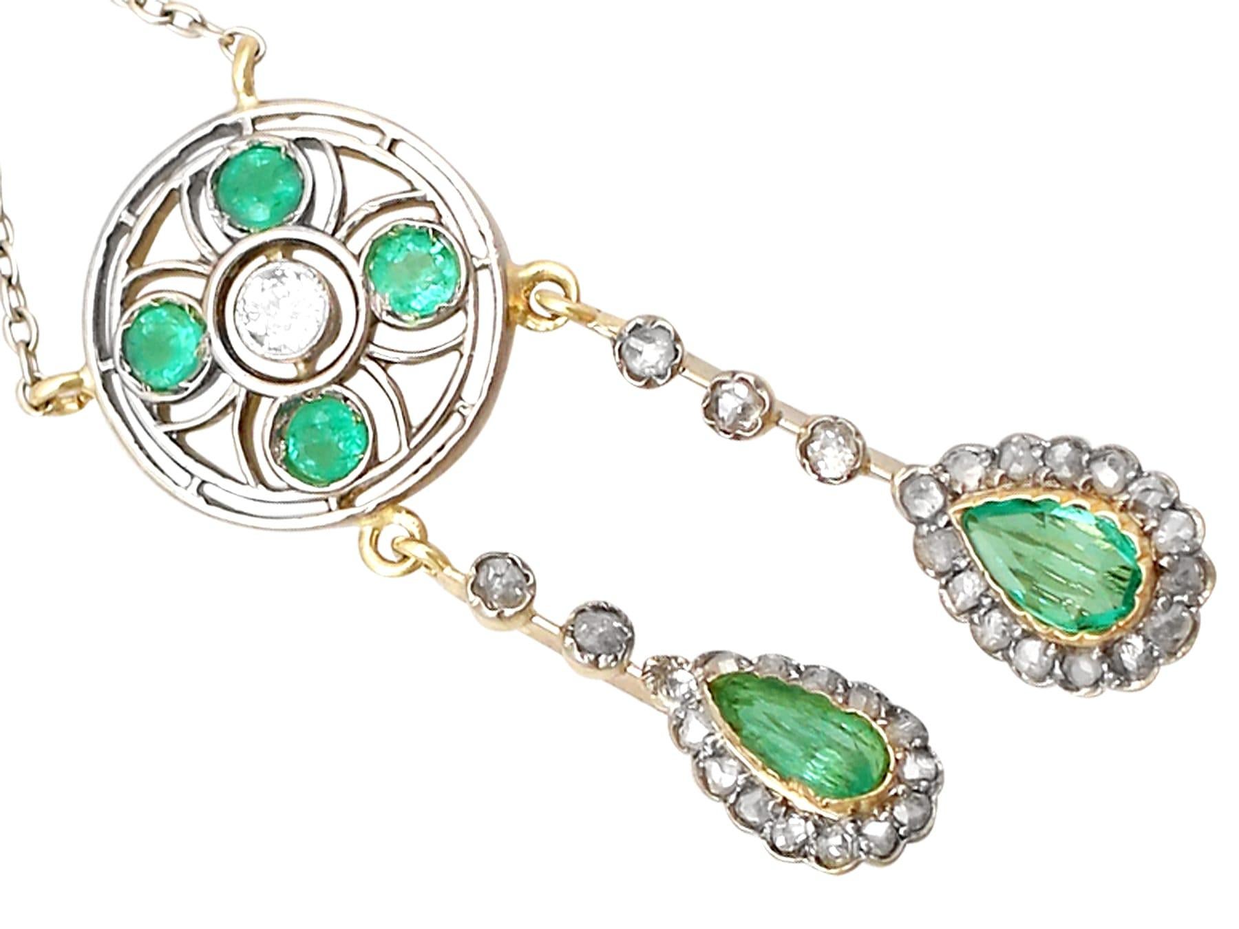 Antike 1,32 Karat Smaragd-Diamant-Halskette aus 15 Karat Gelbgold im Zustand „Hervorragend“ im Angebot in Jesmond, Newcastle Upon Tyne