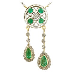 Collana antica in oro giallo con diamante e smeraldo da 1,32 carati