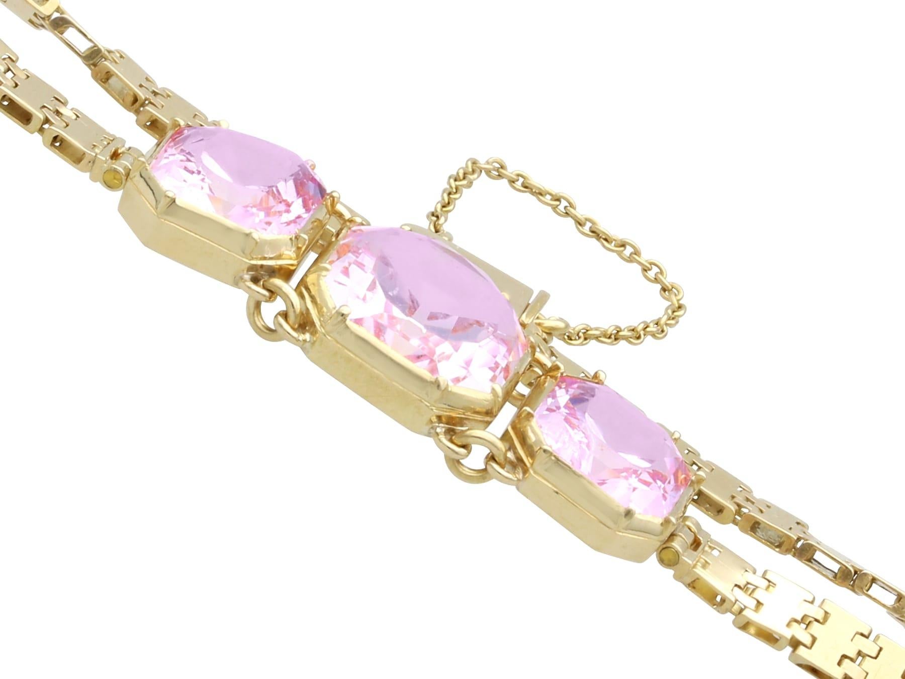 Square Cut Antique 13.20Ct Pink Topaz and 18k Yellow Gold Bracelet Circa 1840 For Sale