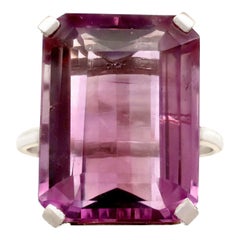 Antique 13.23 Carat Amethyst and Diamond Platinum Cocktail Ring