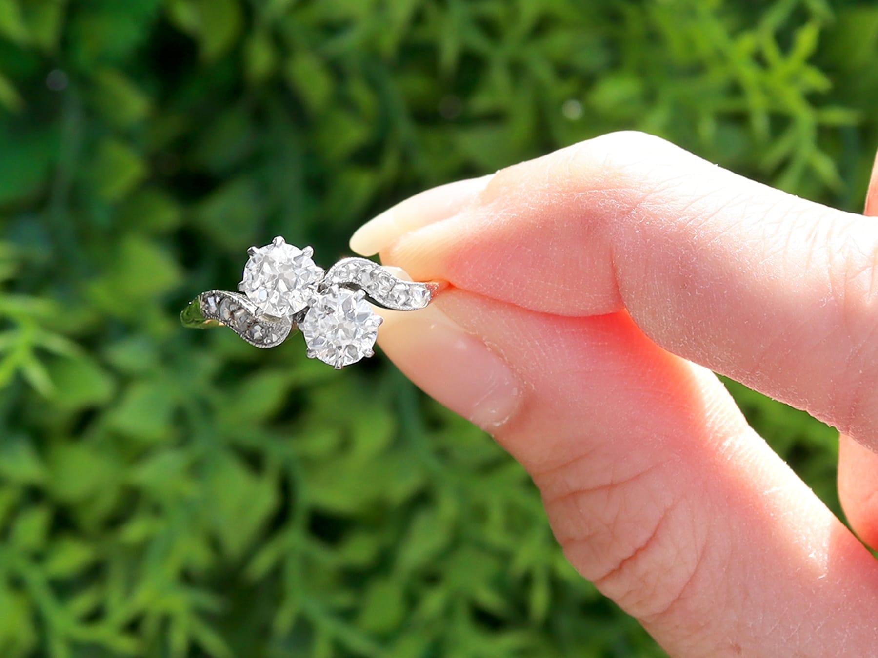 A stunning, fine and impressive antique 1.32 carat diamond, 15 karat yellow gold and platinum set twist ring; part of our antique twist engagement rings collections.

This impressive twist engagement ring has been crafted in 15k yellow gold with a