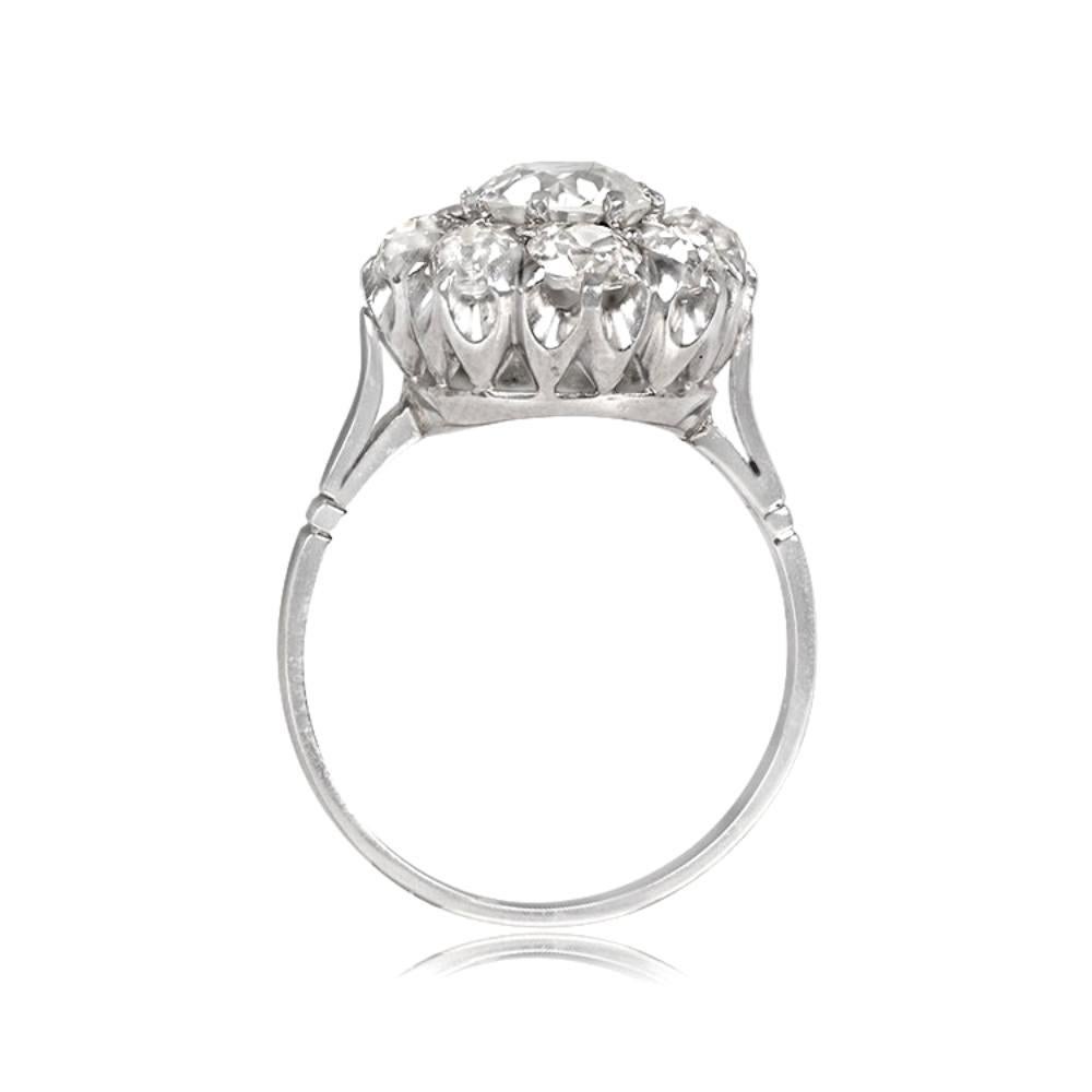 Art Deco Antique 1.32ct Old Euro-cut Engagement Ring, VS1 Clarity, Diamond Halo, Platinum For Sale