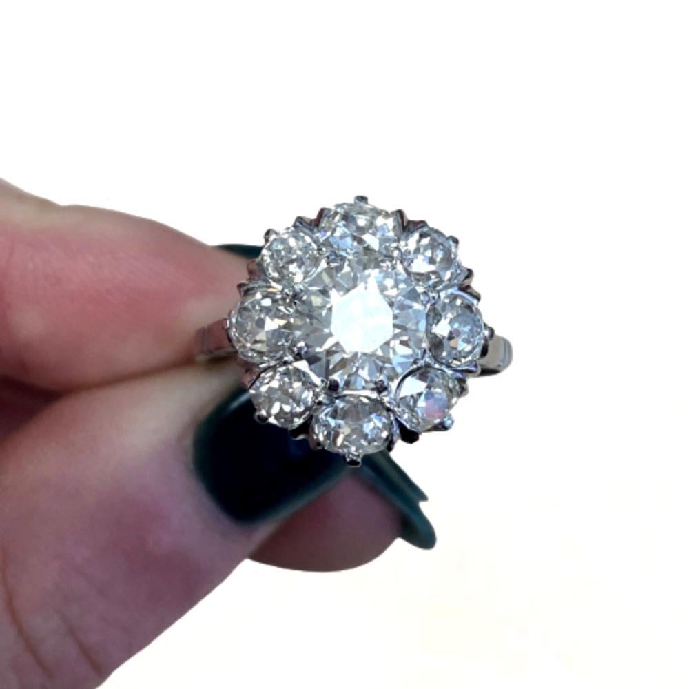 Antique 1.32ct Old Euro-cut Engagement Ring, VS1 Clarity, Diamond Halo, Platinum In Excellent Condition In New York, NY