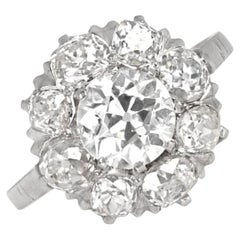 Antique 1.32ct Old Euro-cut Engagement Ring, VS1 Clarity, Diamond Halo, Platinum