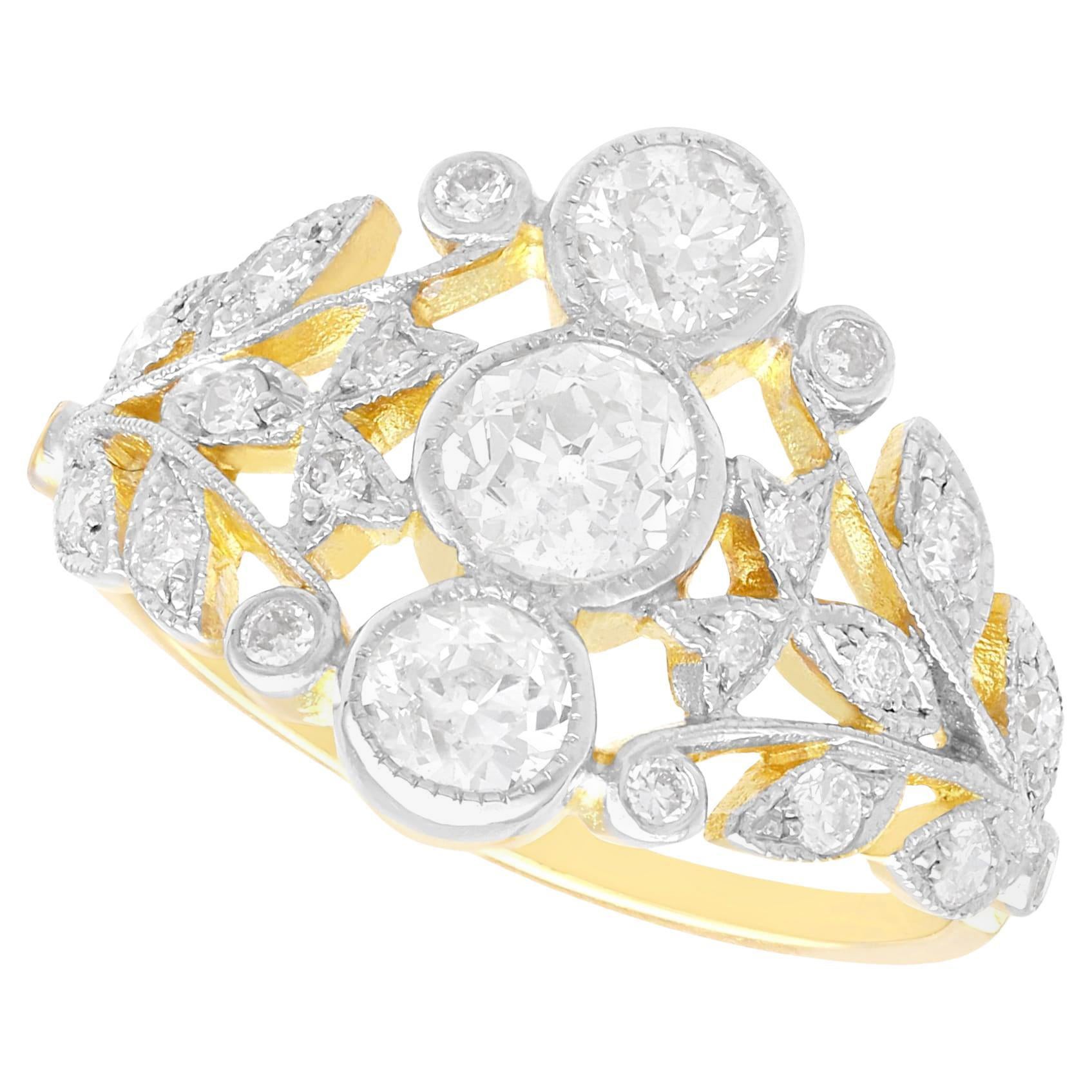 Bague cocktail ancienne en or jaune 18 carats et diamants de 1,33 carat, c. 1915