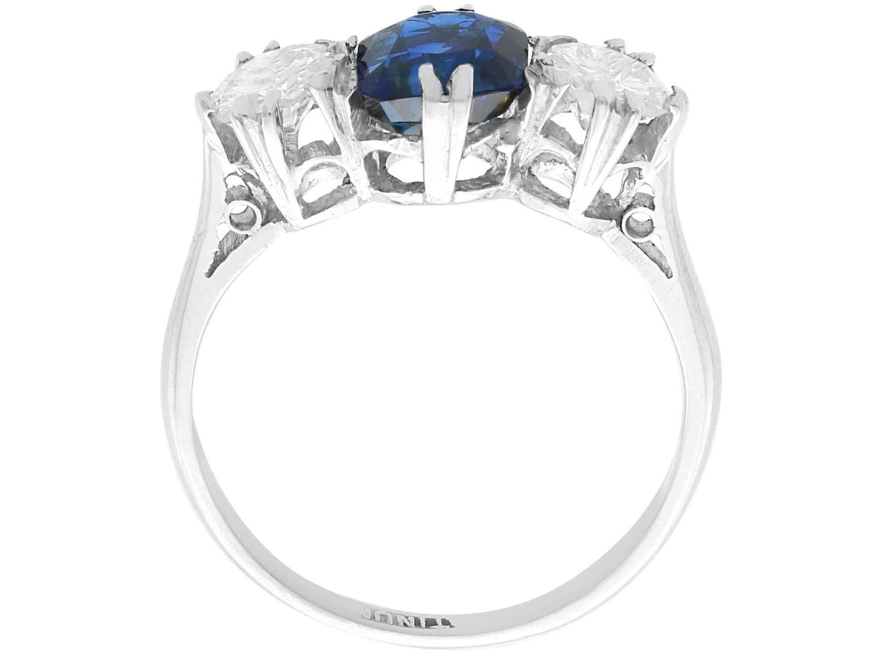 Women's or Men's Antique 1.33 Ct Basaltic Sapphire and 0.88 Ct Diamond Platinum Trilogy Ring For Sale