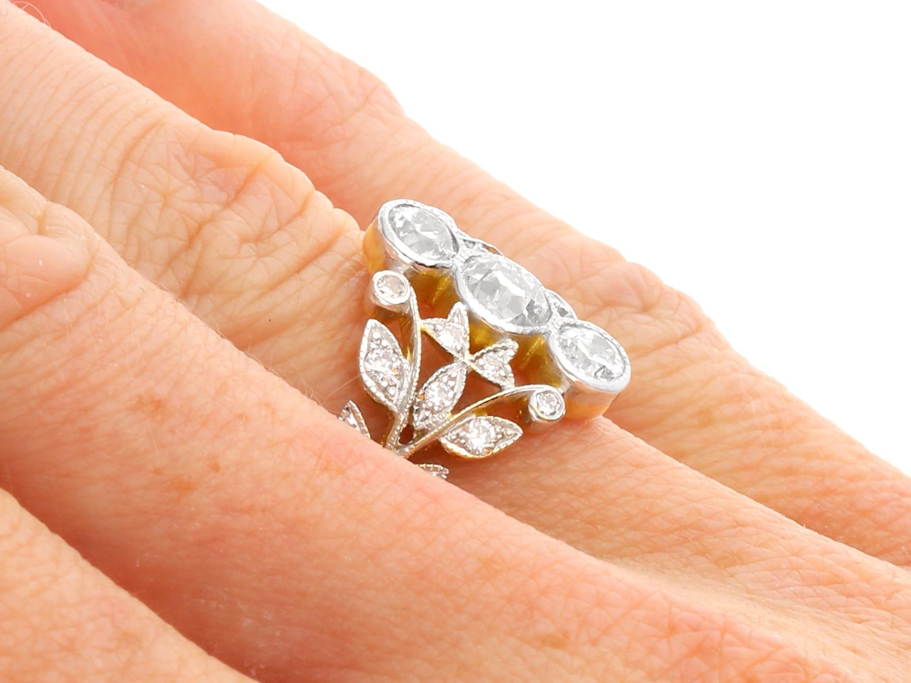 Anillo de cóctel antiguo de oro amarillo de 18 quilates y diamantes de 1,33 quilates Circa 1915 en venta 5