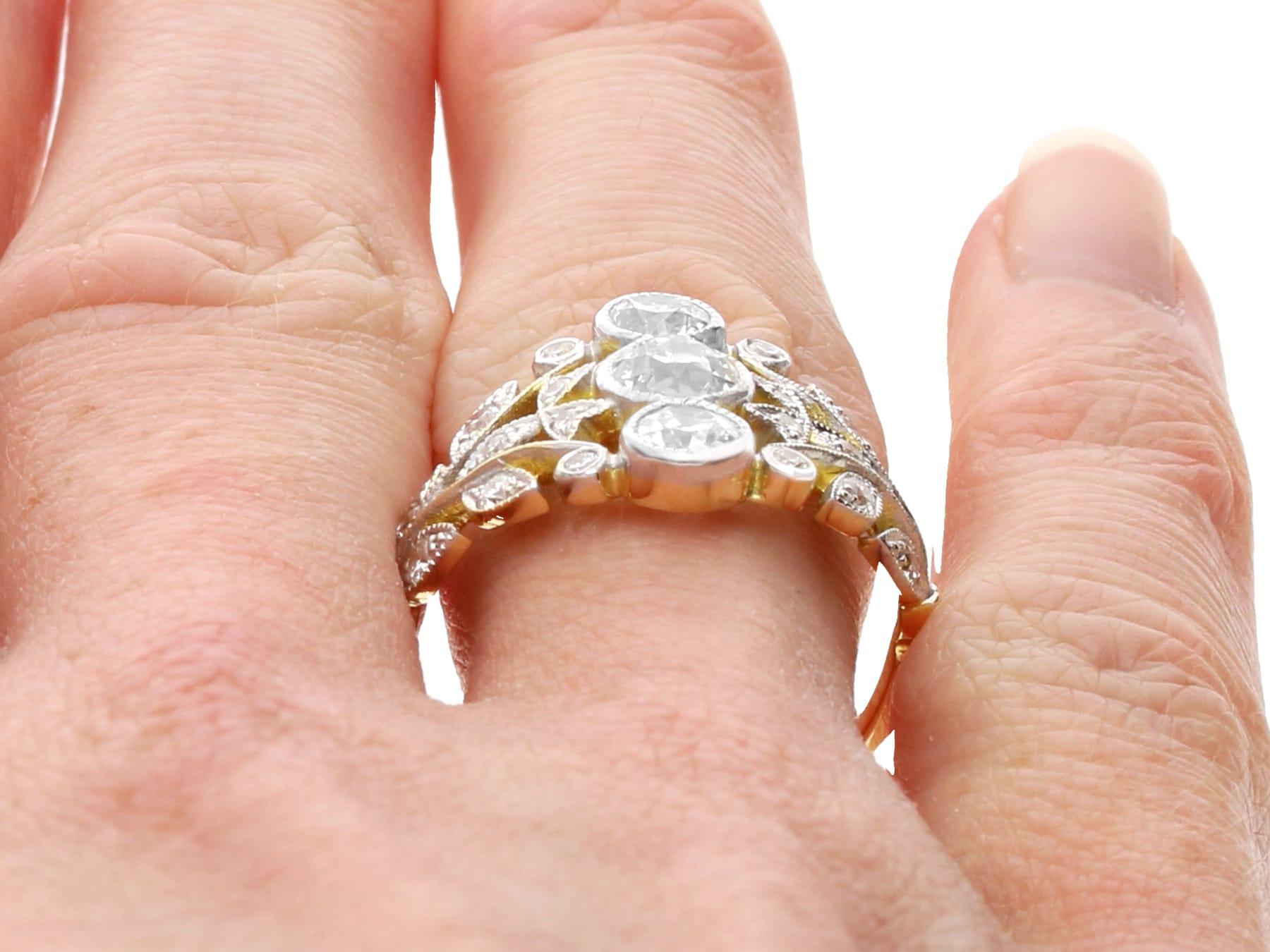 Anillo de cóctel antiguo de oro amarillo de 18 quilates y diamantes de 1,33 quilates Circa 1915 en venta 6