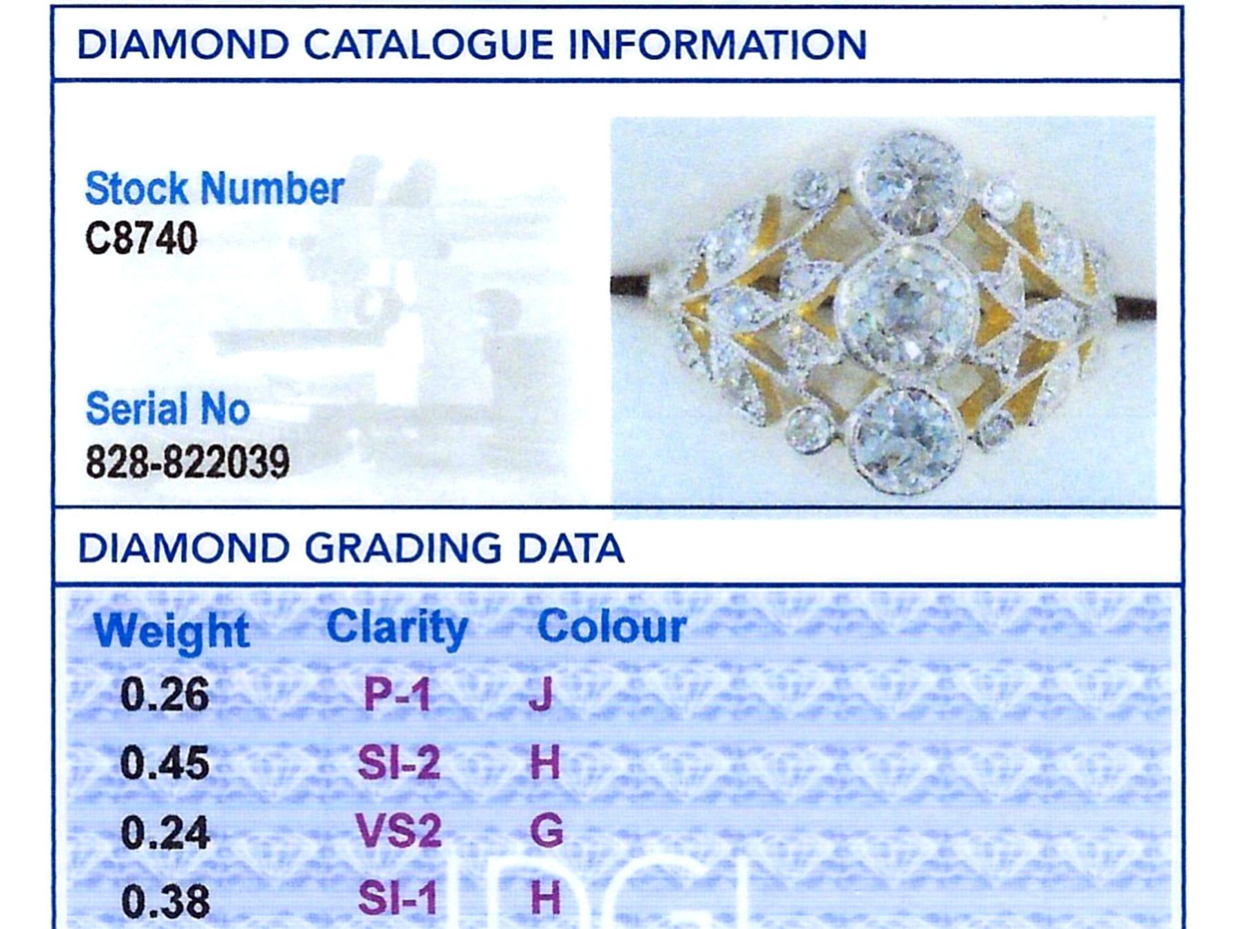 Anillo de cóctel antiguo de oro amarillo de 18 quilates y diamantes de 1,33 quilates Circa 1915 en venta 7