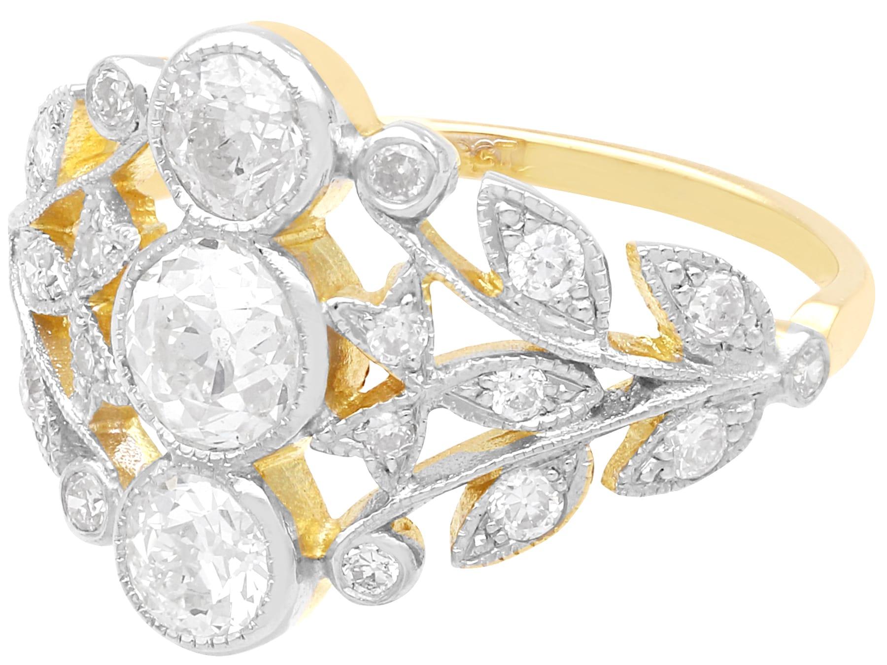 Femenino o masculino Anillo de cóctel antiguo de oro amarillo de 18 quilates y diamantes de 1,33 quilates Circa 1915 en venta