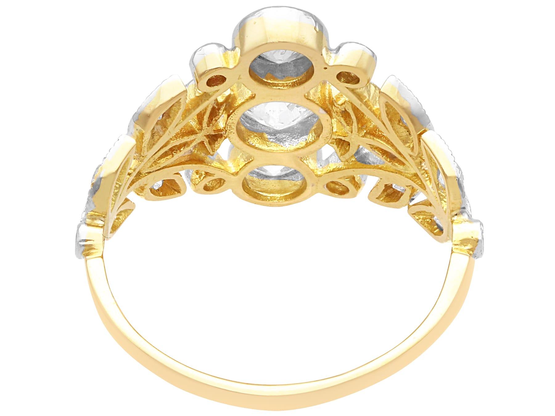 Anillo de cóctel antiguo de oro amarillo de 18 quilates y diamantes de 1,33 quilates Circa 1915 en venta 1
