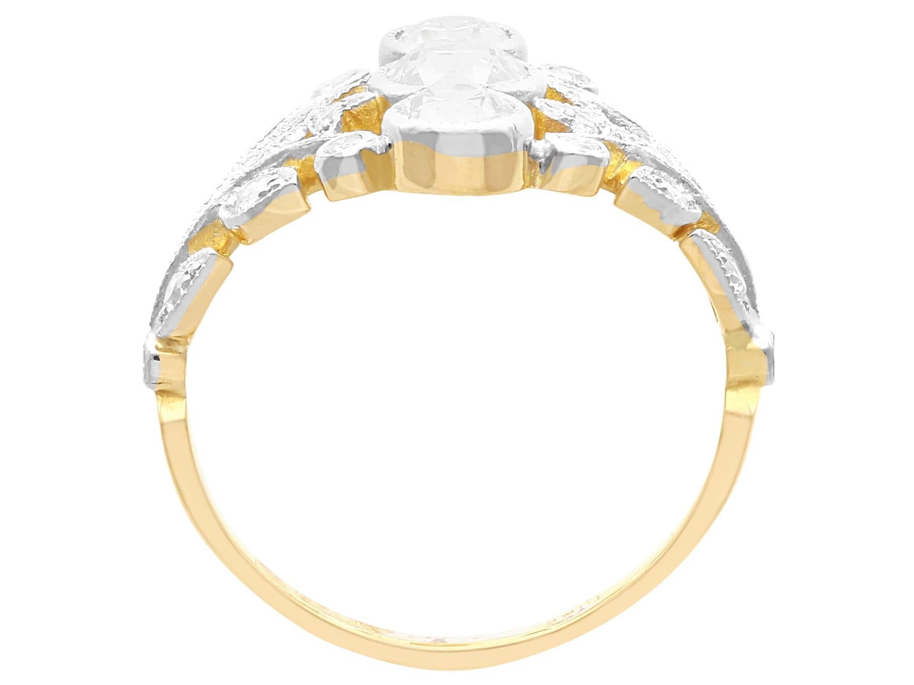 Anillo de cóctel antiguo de oro amarillo de 18 quilates y diamantes de 1,33 quilates Circa 1915 en venta 2