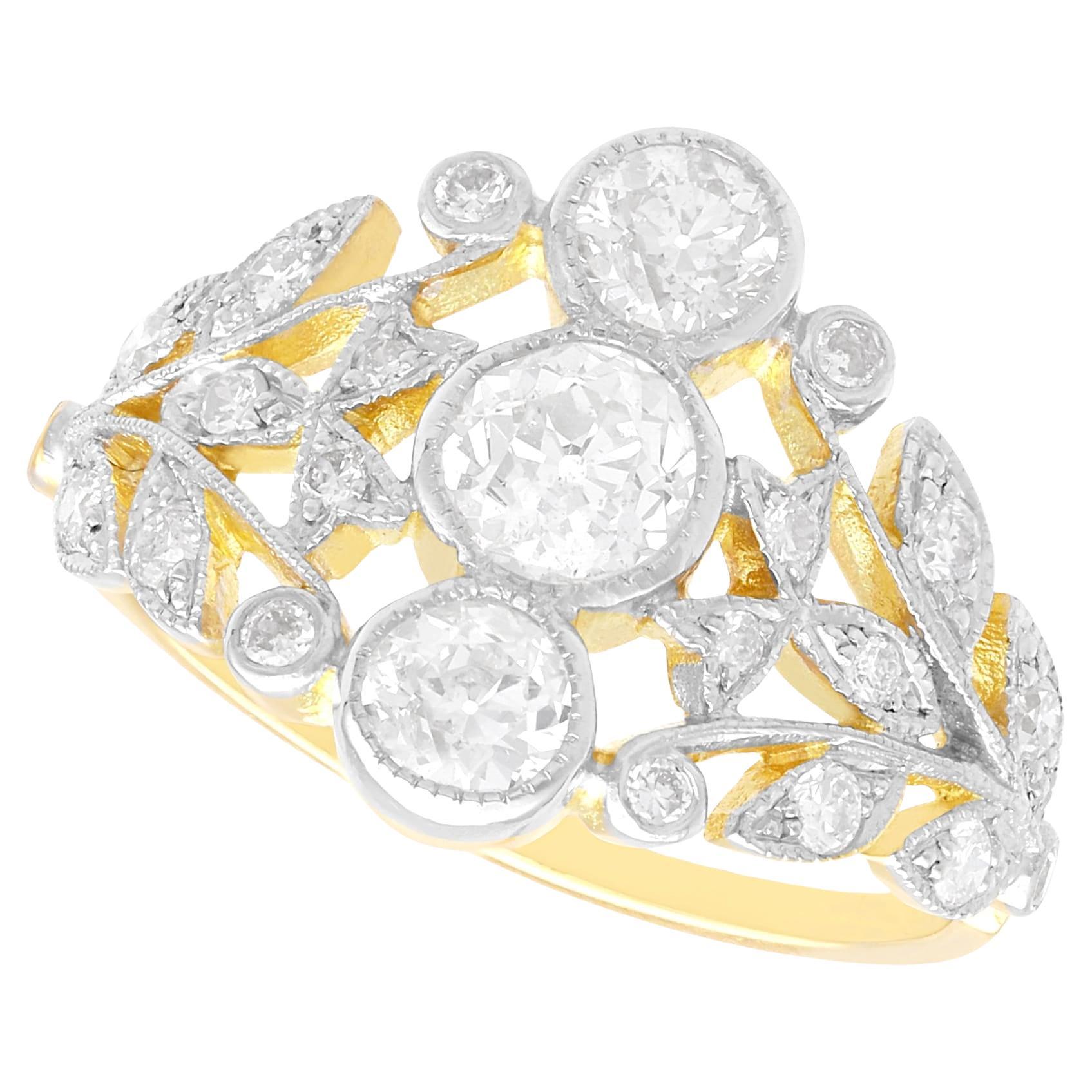 Bague cocktail ancienne en or jaune 18 carats et diamants de 1,33 carat, c. 1915
