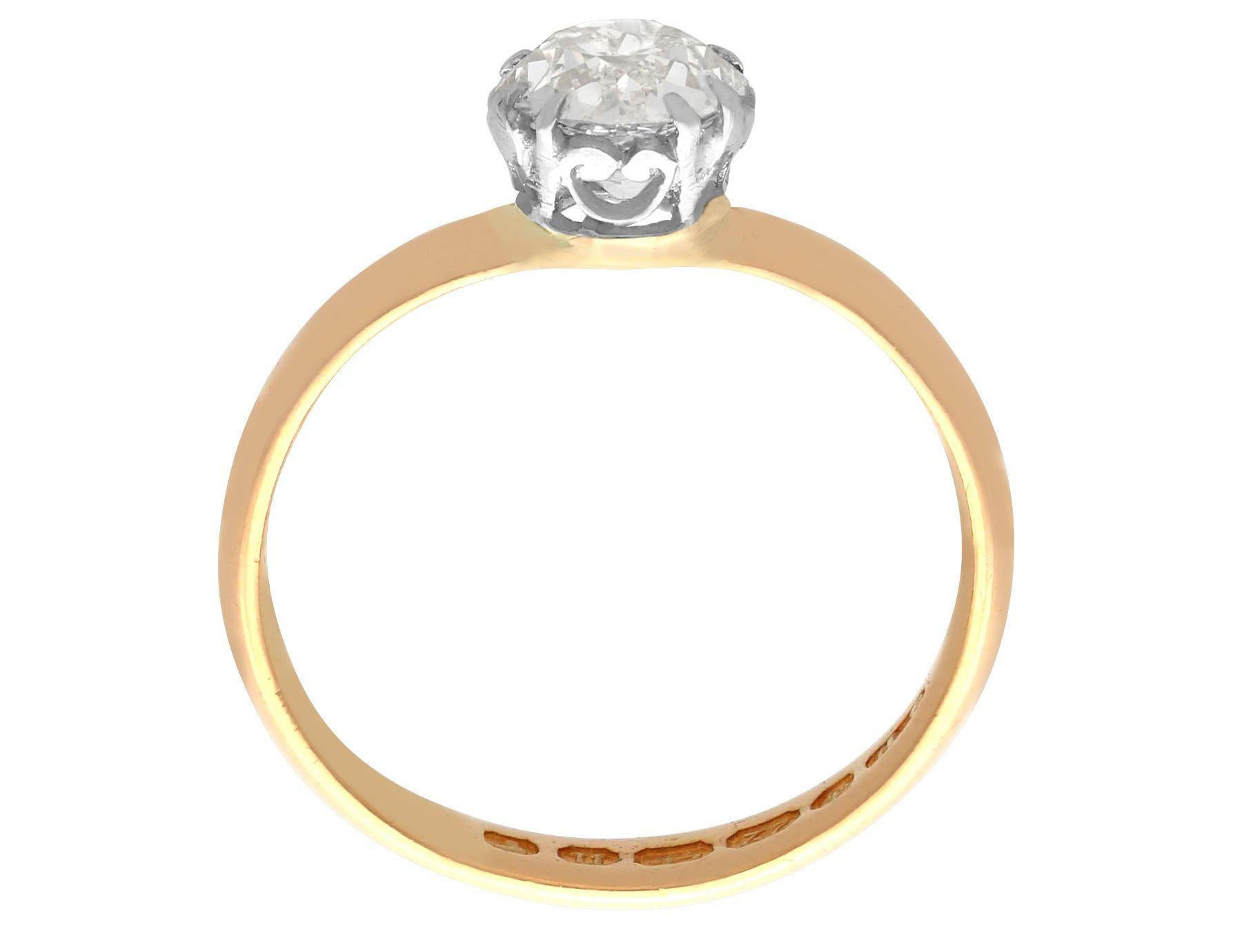 Round Cut Victorian 1.34 Carat Diamond and 22k Rose Gold Solitaire Ring For Sale