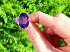 Antique 13.41 Carat Amethyst and 0.20 Carat Diamond Platinum Ring Circa 1925