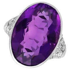 Antique 13.41 Carat Amethyst and 0.20 Carat Diamond Platinum Ring Circa 1925