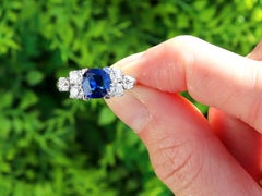 Antique 1.35 Carat Sapphire and 0.90 Carat Diamond, Platinum Ring Circa 1935