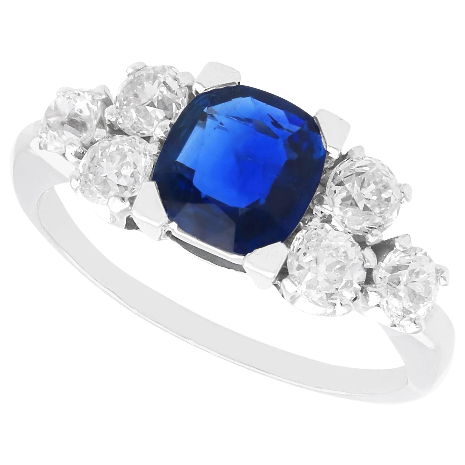 Antiker Platinring mit 1,35 Karat Saphir und 0,90 Karat Diamant, um 1935