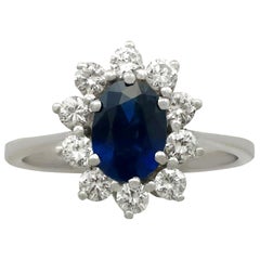 Vintage 1.35 Carat Sapphire and Diamond White Gold Ring