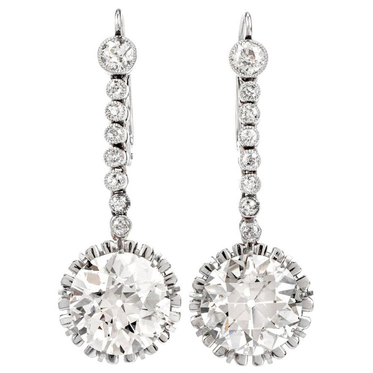 13.54-Carat Old European–Cut Diamond and Platinum Dangling Earrings, 1900